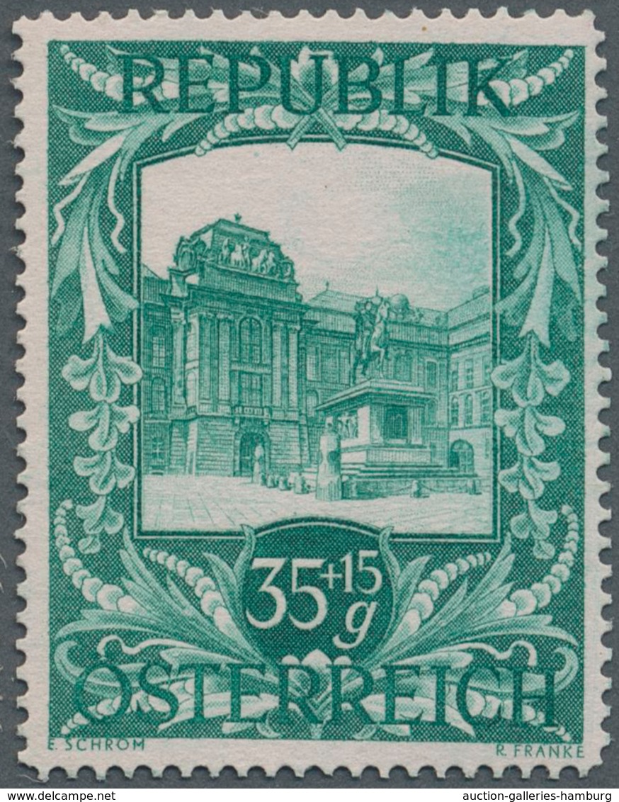 Österreich: 1947, 35 Gr. + 15 Gr. "Kunstausstellung", 18 (meist) verschiedene Farbproben in Linienzä