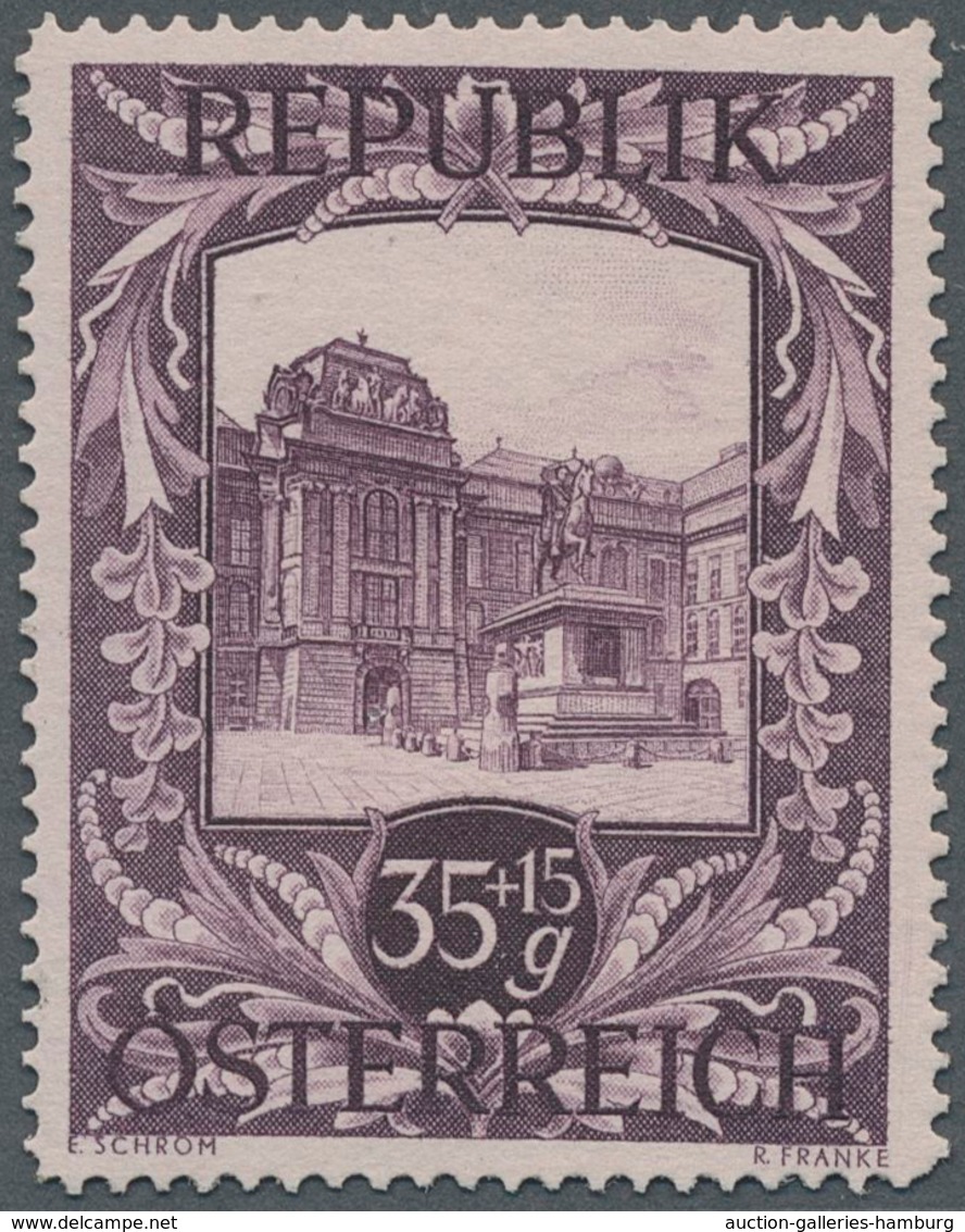 Österreich: 1947, 35 Gr. + 15 Gr. "Kunstausstellung", 18 (meist) verschiedene Farbproben in Linienzä