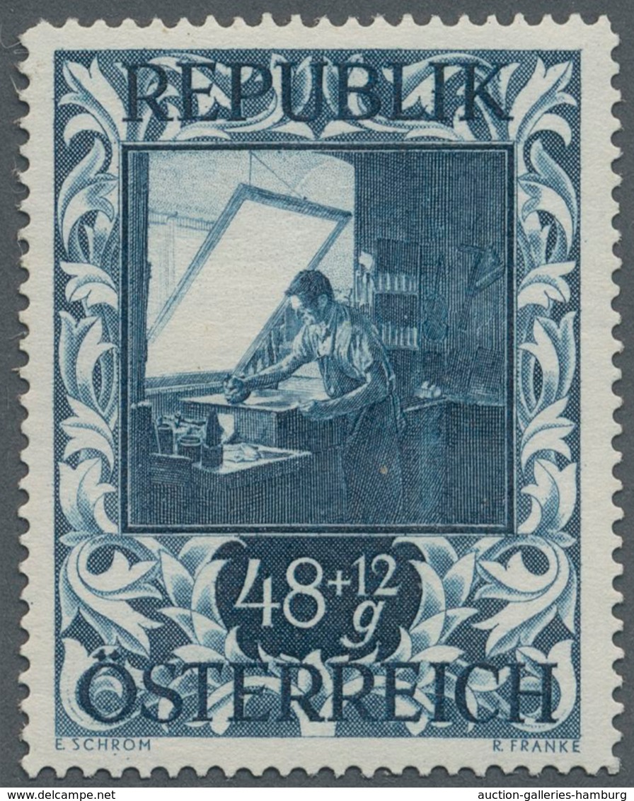 Österreich: 1947, 48 Gr. + 12 Gr. "Kunstausstellung", 18 (meist) verschiedene Farbproben in Linienzä