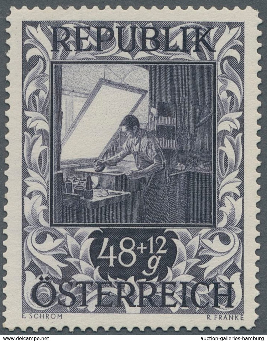 Österreich: 1947, 48 Gr. + 12 Gr. "Kunstausstellung", 18 (meist) verschiedene Farbproben in Linienzä