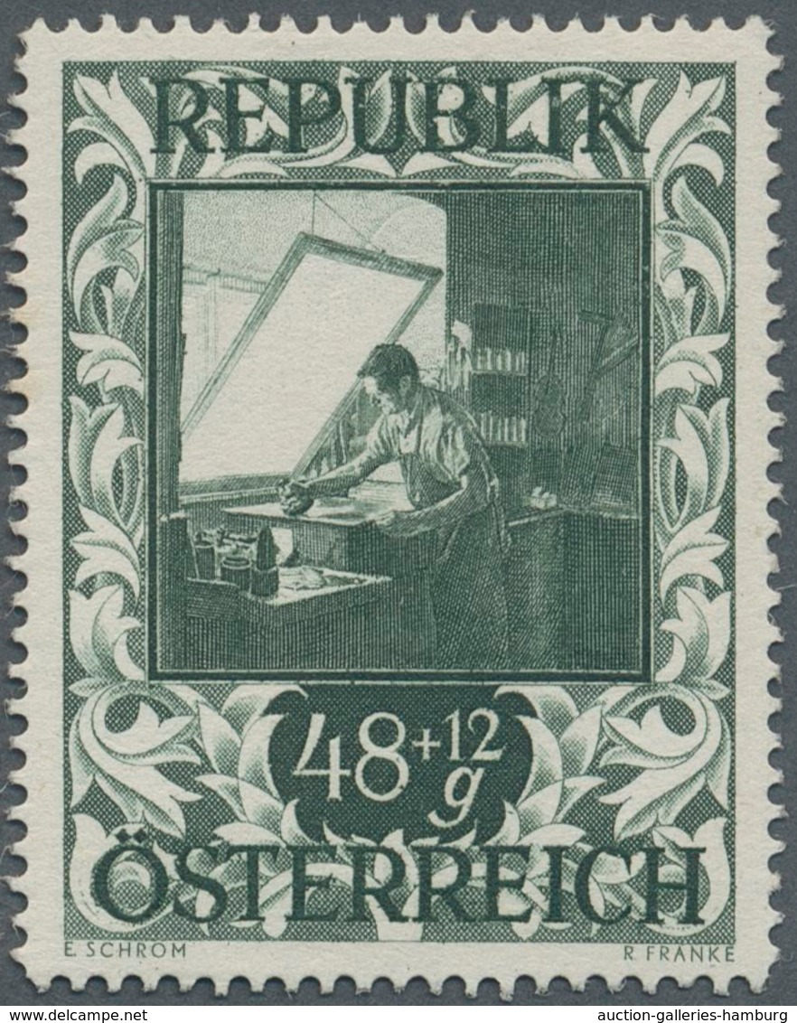 Österreich: 1947, 48 Gr. + 12 Gr. "Kunstausstellung", 18 (meist) verschiedene Farbproben in Linienzä