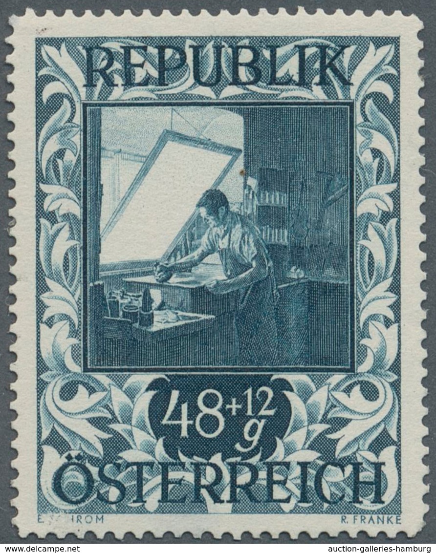 Österreich: 1947, 48 Gr. + 12 Gr. "Kunstausstellung", 18 (meist) verschiedene Farbproben in Linienzä