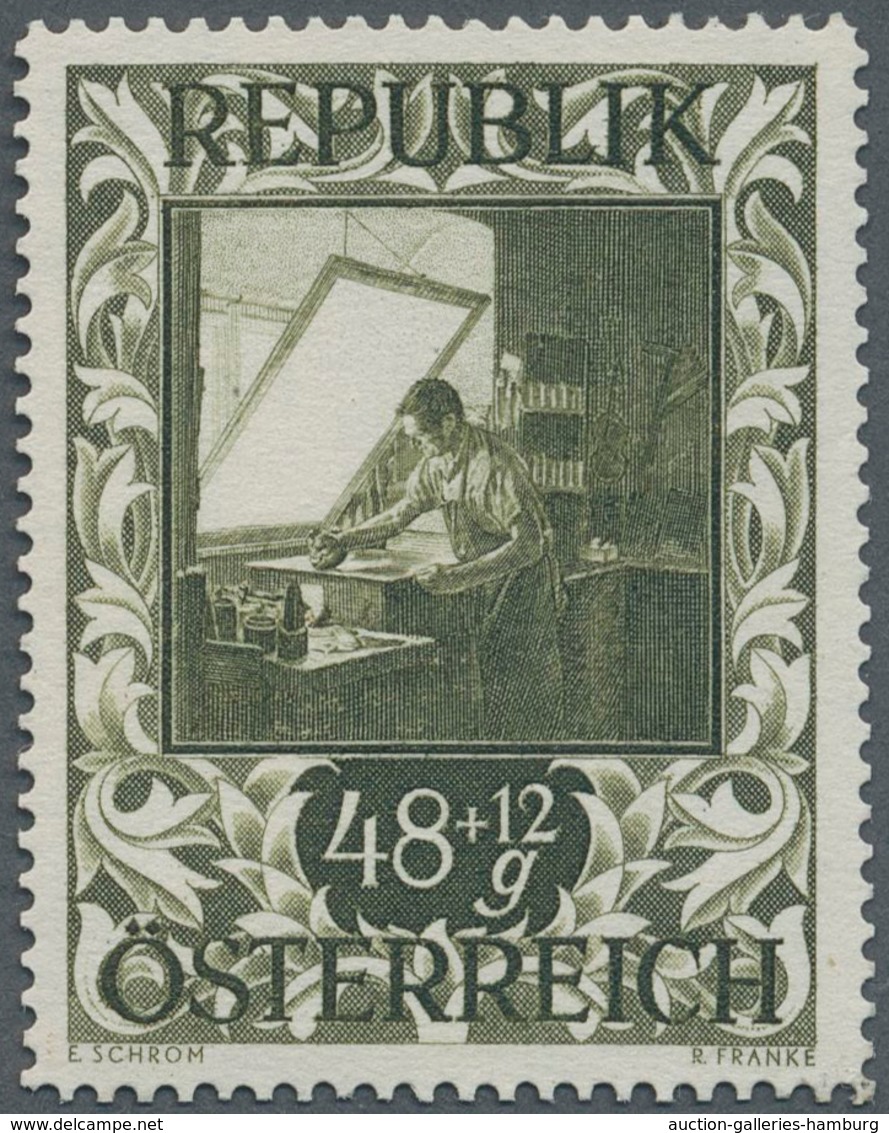 Österreich: 1947, 48 Gr. + 12 Gr. "Kunstausstellung", 18 (meist) verschiedene Farbproben in Linienzä