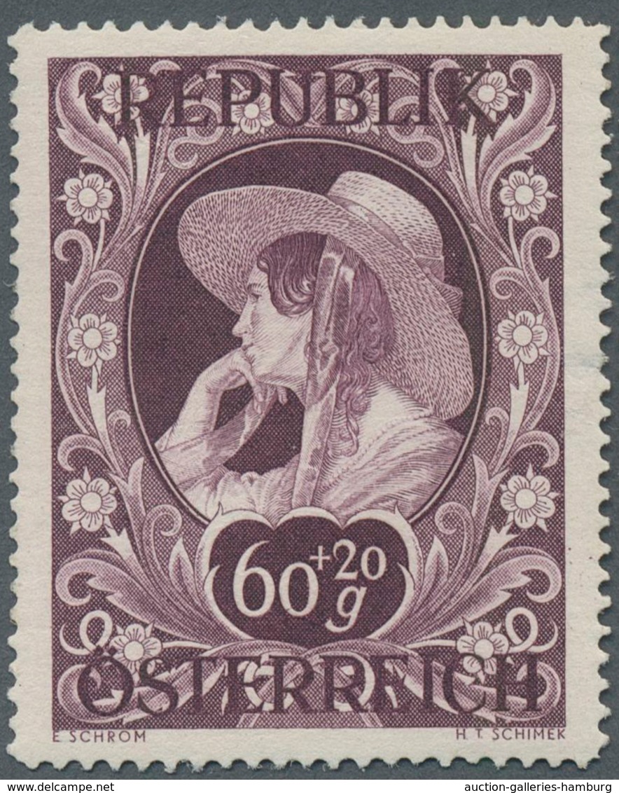 Österreich: 1947, 60 Gr. + 20 Gr. "Kunstausstellung", 18 (meist) verschiedene Farbproben in Linienzä