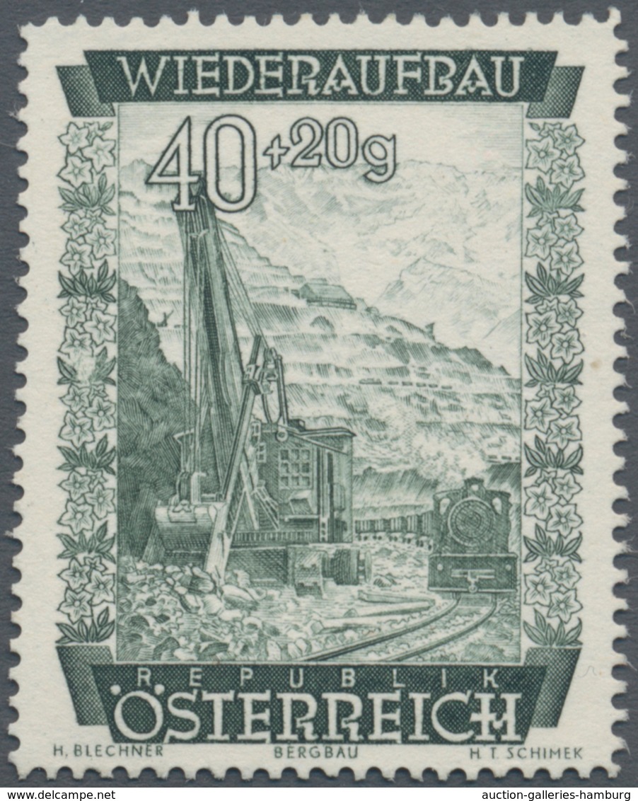 Österreich: 1948, Wiederaufbau, komplette Serie von zehn Werten je als Probedruck in abweichender Fa