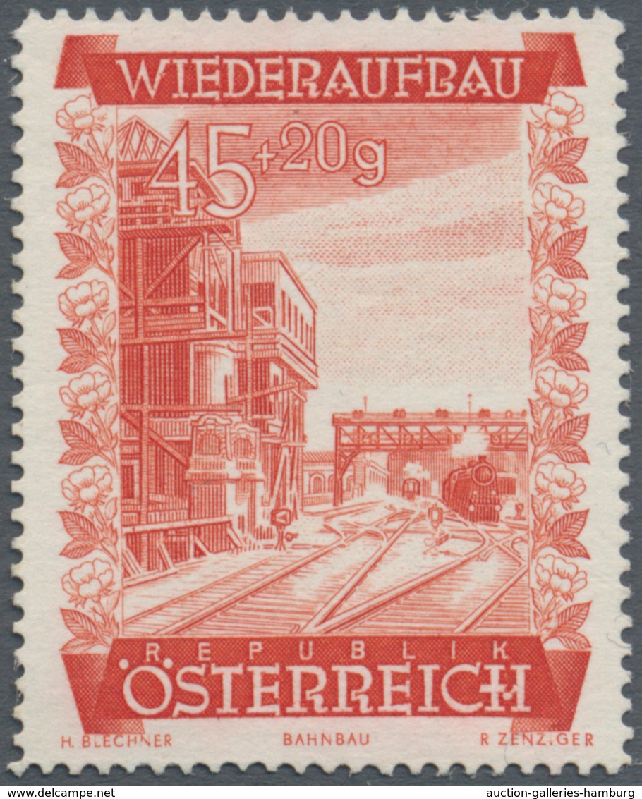 Österreich: 1948, Wiederaufbau, komplette Serie von zehn Werten je als Probedruck in abweichender Fa