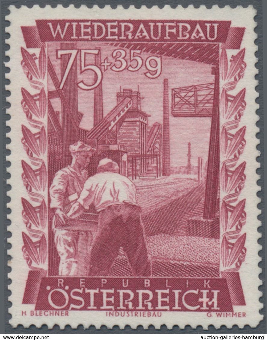 Österreich: 1948, Wiederaufbau, komplette Serie von zehn Werten je als Probedruck in abweichender Fa