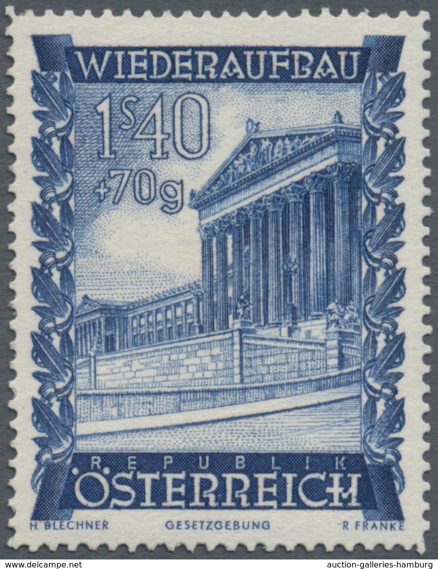 Österreich: 1948, Wiederaufbau, komplette Serie von zehn Werten je als Probedruck in abweichender Fa