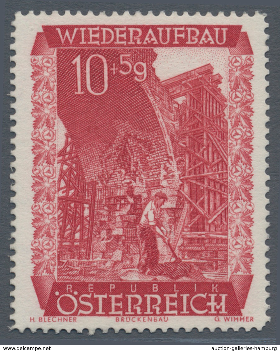 Österreich: 1948, 10 Gr. + 5 Gr. "Wiederaufbau", 16 (meist) Verschiedene Farbproben In Linienzähnung - Ungebraucht
