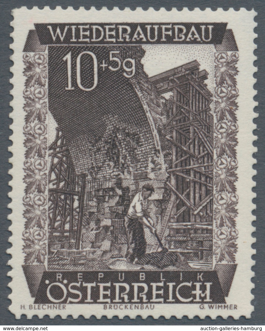 Österreich: 1948, 10 Gr. + 5 Gr. "Wiederaufbau", 16 (meist) Verschiedene Farbproben In Linienzähnung - Ungebraucht