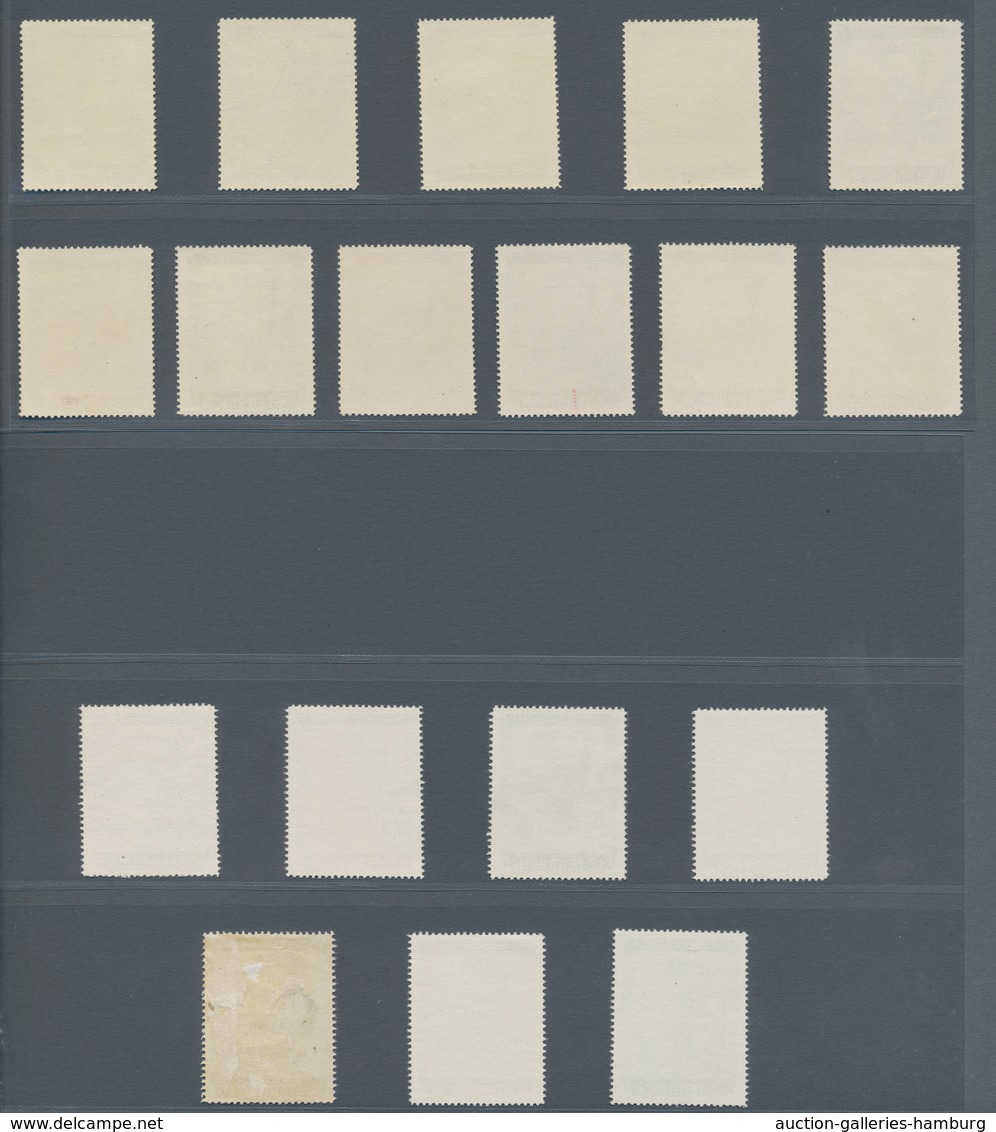 Österreich: 1948, 40 Gr. + 20 Gr. "Wiederaufbau", 18 (meist) verschiedene Farbproben in Linienzähnun