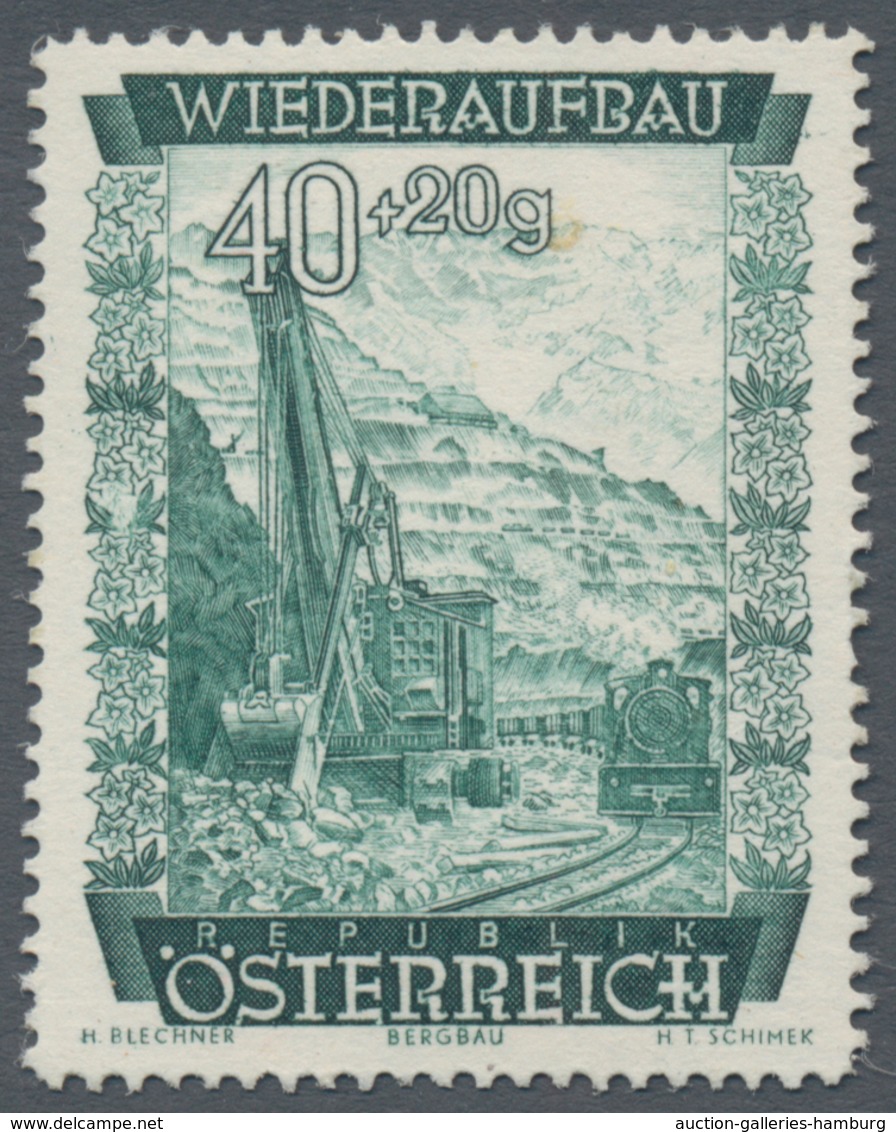 Österreich: 1948, 40 Gr. + 20 Gr. "Wiederaufbau", 18 (meist) verschiedene Farbproben in Linienzähnun