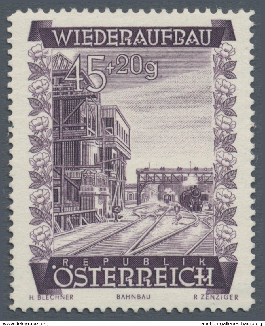 Österreich: 1948, 45 Gr. + 20 Gr. "Wiederaufbau", 11 verschiedene Farbproben in Linienzähnung 14½, o