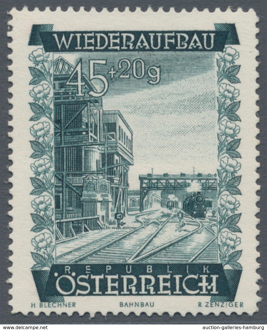 Österreich: 1948, 45 Gr. + 20 Gr. "Wiederaufbau", 11 verschiedene Farbproben in Linienzähnung 14½, o