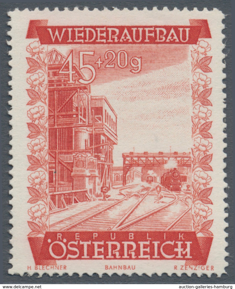 Österreich: 1948, 45 Gr. + 20 Gr. "Wiederaufbau", 11 verschiedene Farbproben in Linienzähnung 14½, o