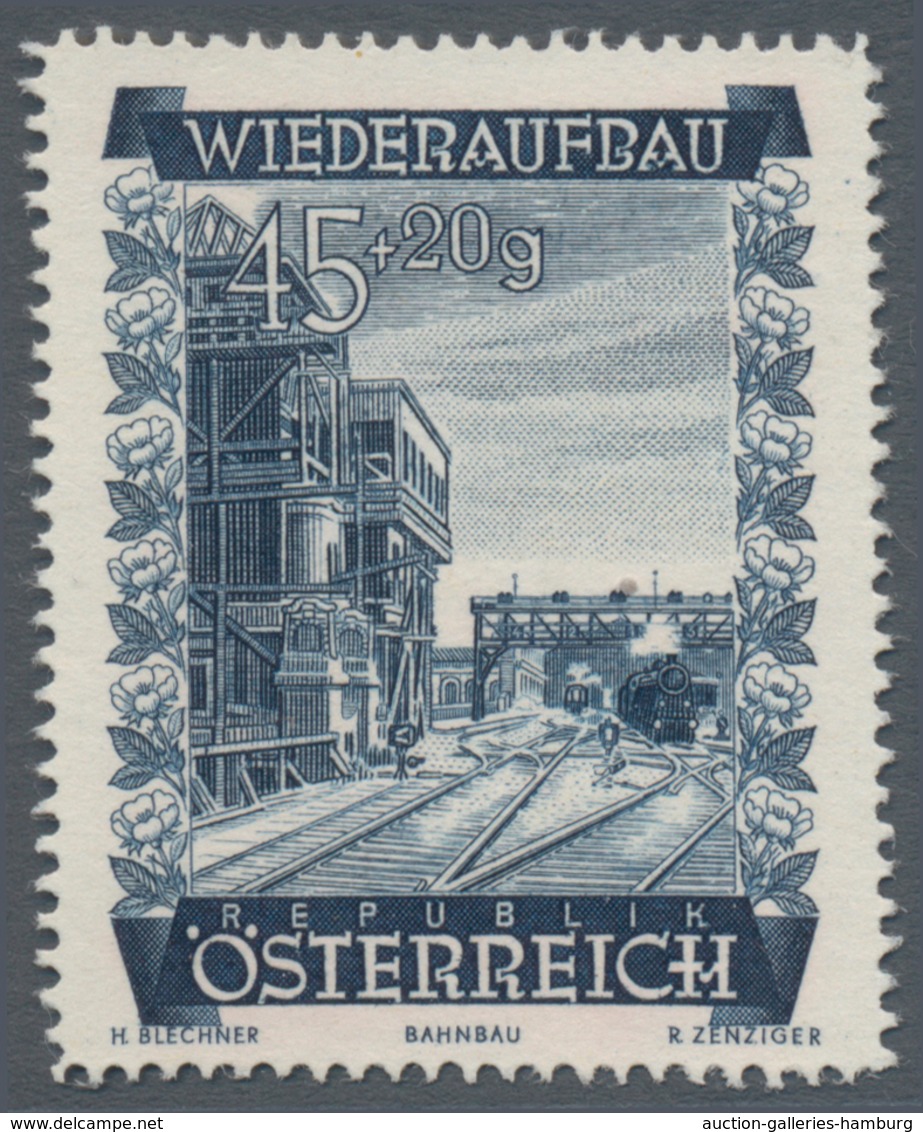 Österreich: 1948, 45 Gr. + 20 Gr. "Wiederaufbau", 11 verschiedene Farbproben in Linienzähnung 14½, o