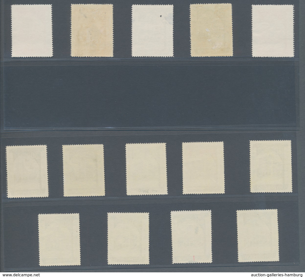Österreich: 1948, 60 Gr. + 30 Gr. "Wiederaufbau", 14 (meist) verschiedene Farbproben in Linienzähnun