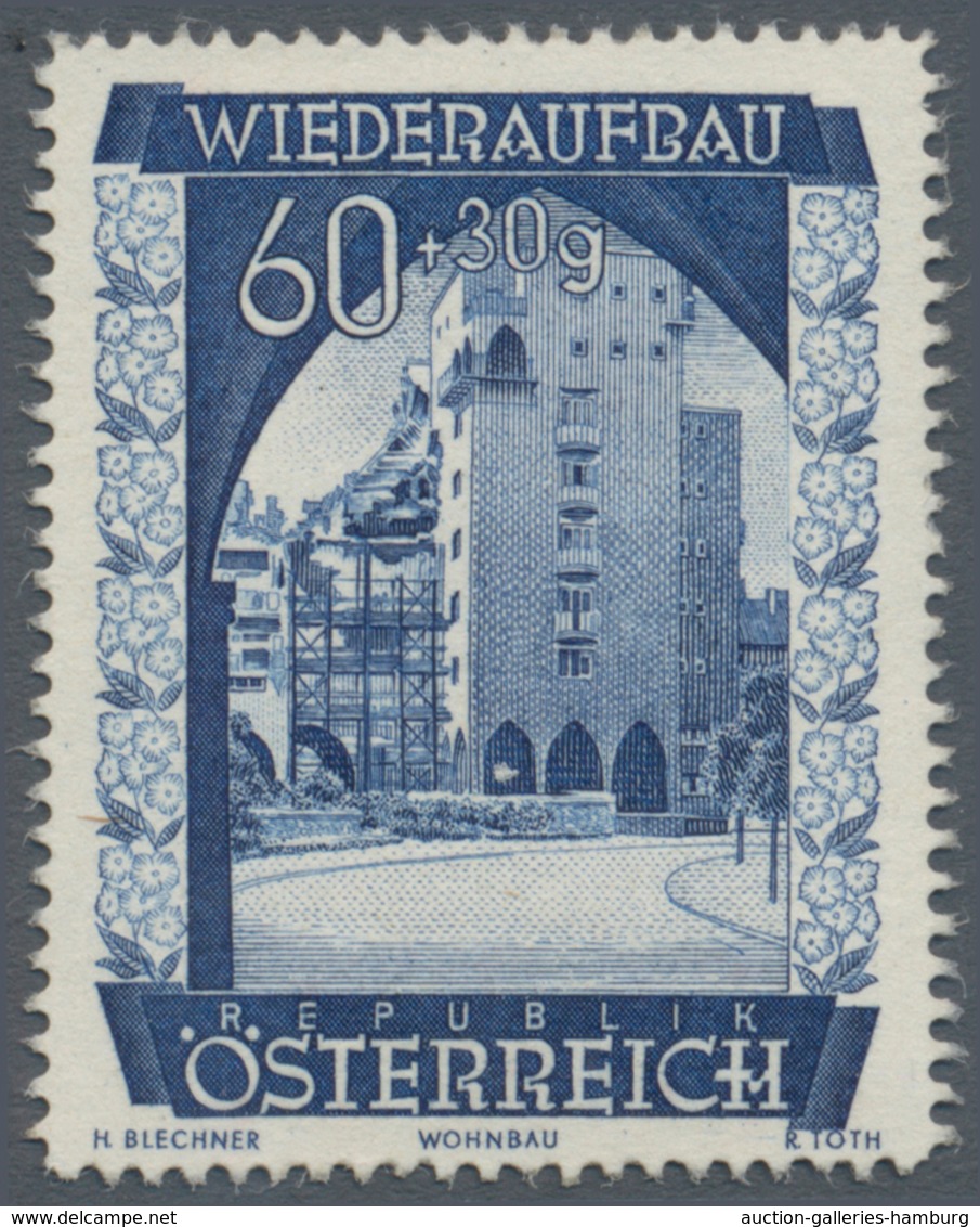 Österreich: 1948, 60 Gr. + 30 Gr. "Wiederaufbau", 14 (meist) verschiedene Farbproben in Linienzähnun