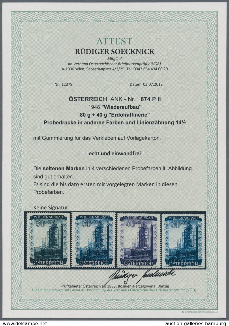 Österreich: 1948, 80 Gr. + 40 Gr. "Wiederaufbau", 10 (meist) Verschiedene Farbproben In Linienzähnun - Ungebraucht