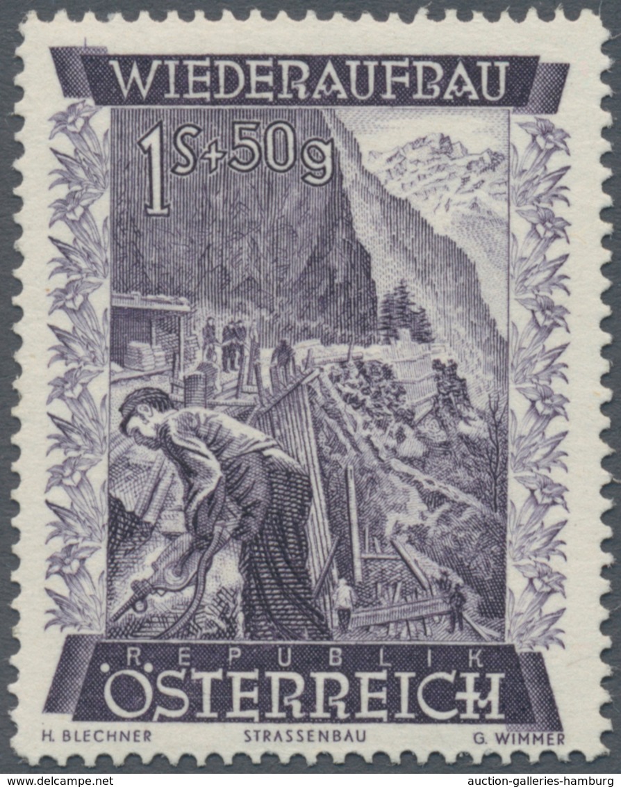 Österreich: 1948, 1 Sch. + 50 Gr. "Wiederaufbau", 16 (meist) Verschiedene Farbproben In Linienzähnun - Neufs