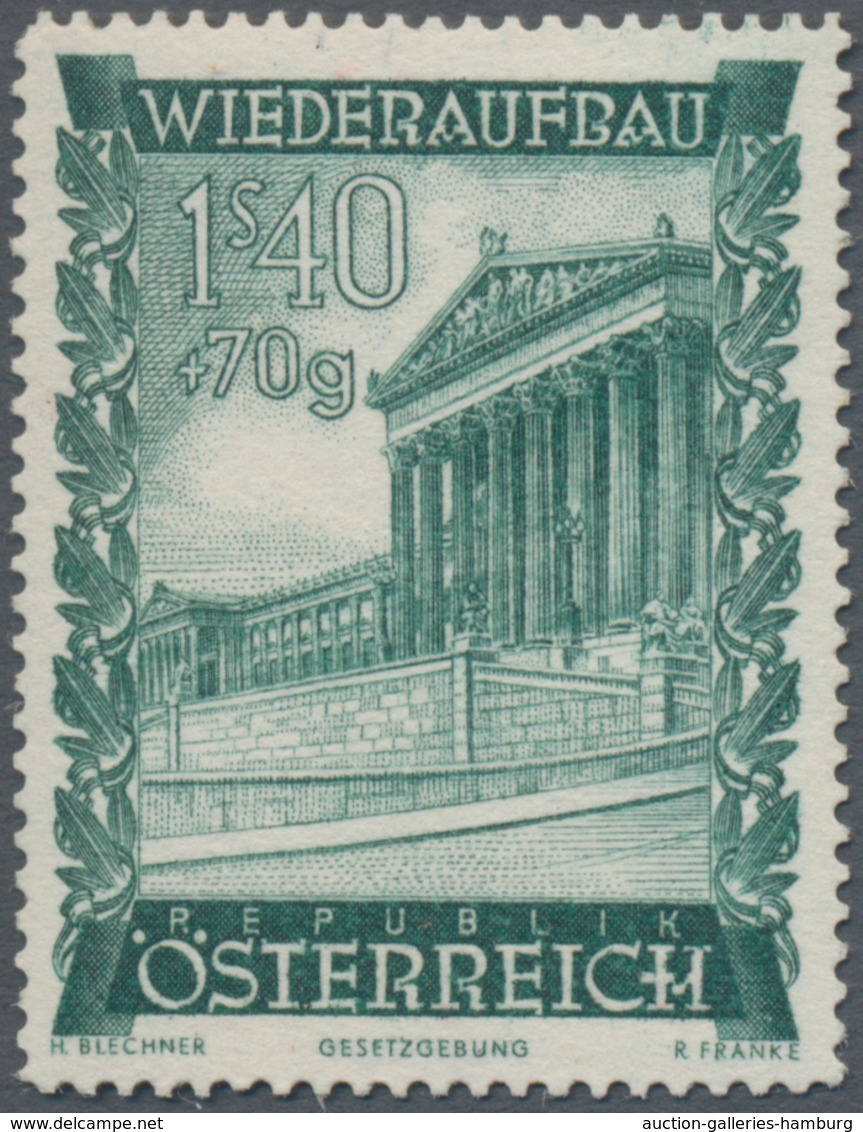 Österreich: 1948, 1.40 Sch. + 70 Gr. "Wiederaufbau", 19 (meist) Verschiedene Farbproben In Linienzäh - Ungebraucht