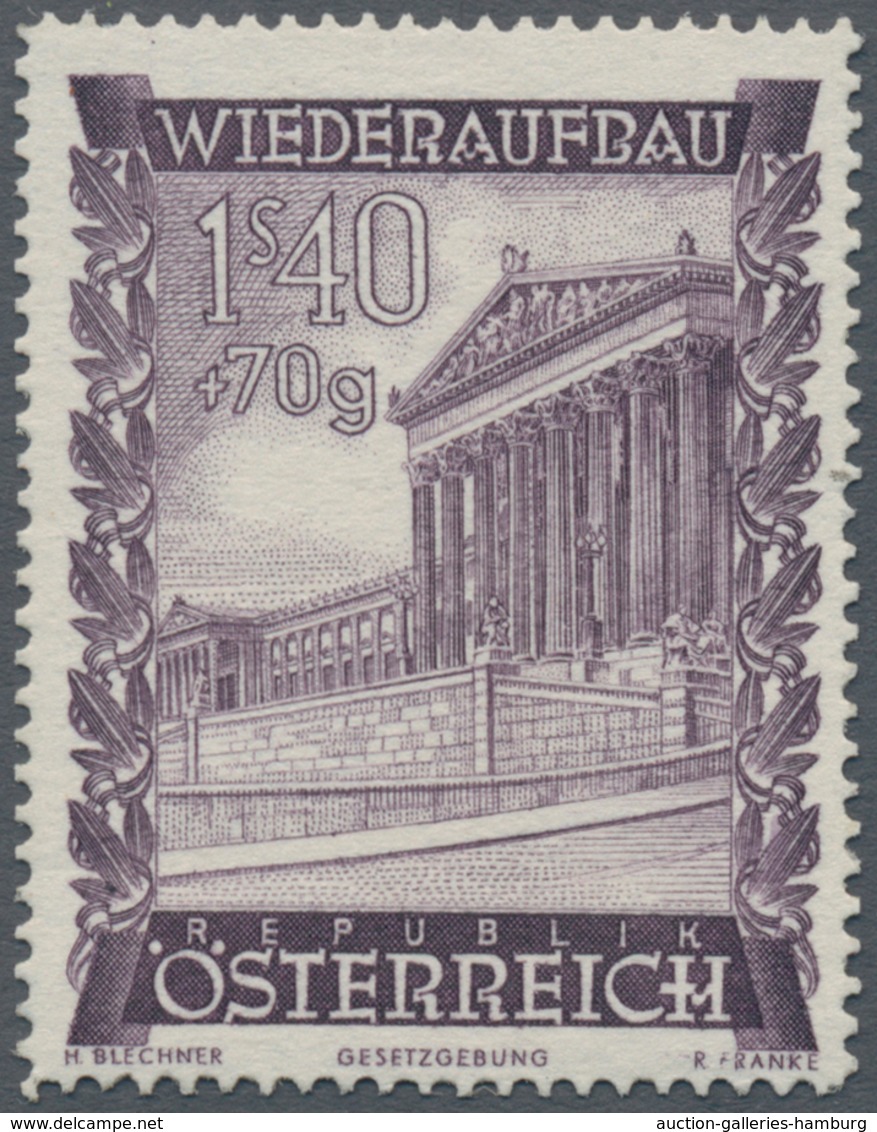 Österreich: 1948, 1.40 Sch. + 70 Gr. "Wiederaufbau", 19 (meist) Verschiedene Farbproben In Linienzäh - Ungebraucht