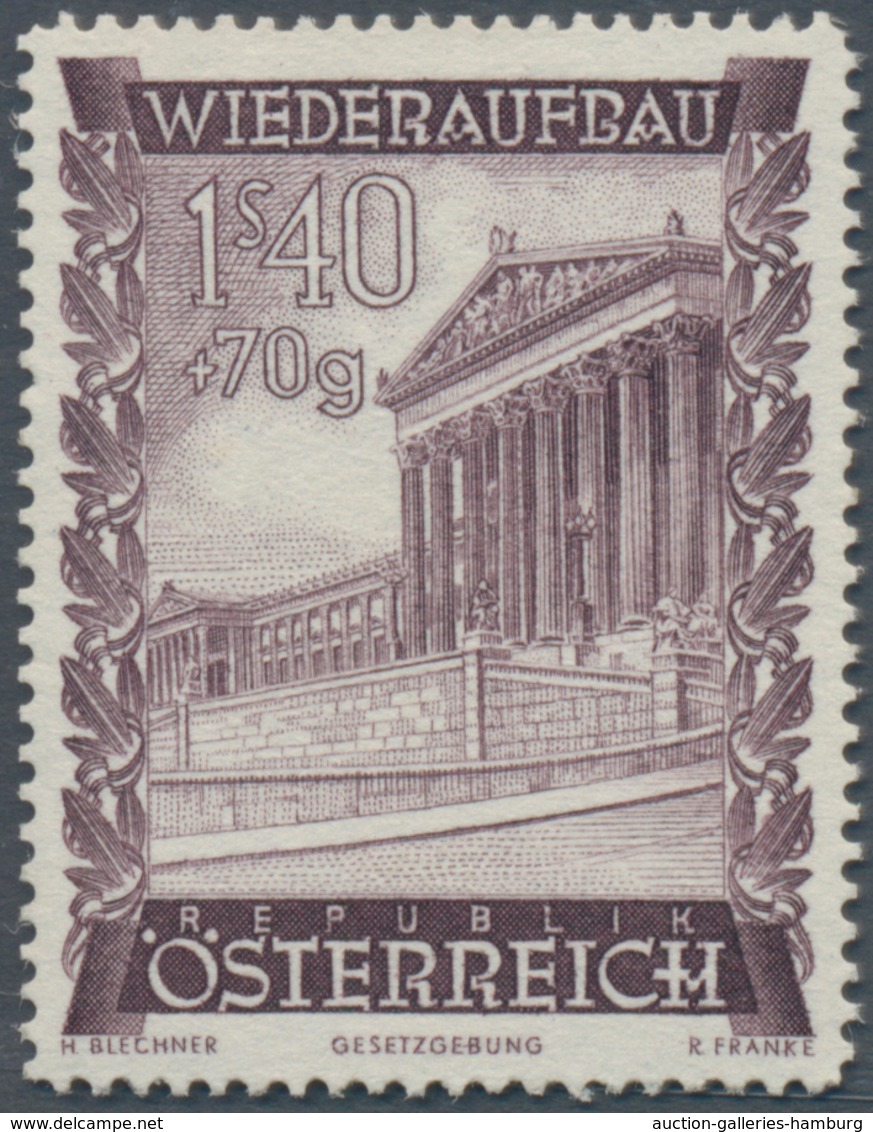 Österreich: 1948, 1.40 Sch. + 70 Gr. "Wiederaufbau", 19 (meist) Verschiedene Farbproben In Linienzäh - Neufs
