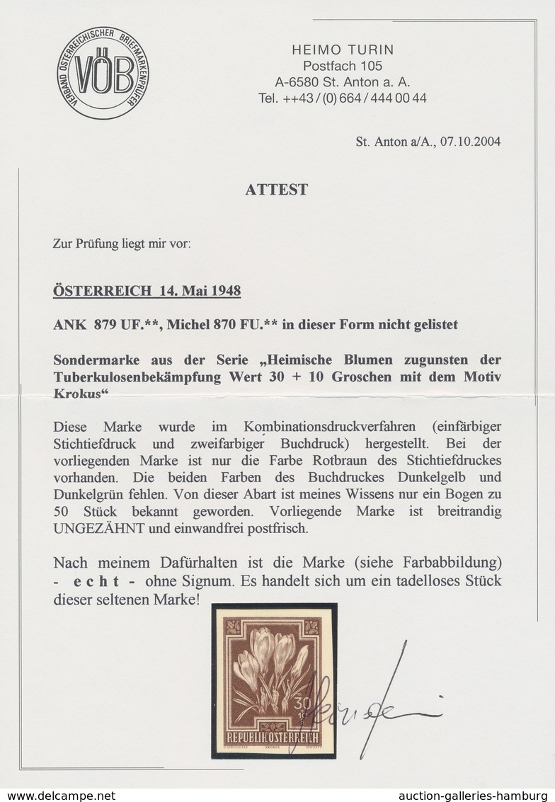 Österreich: 1948, 30 G Frühlingskrokus Für Den Anti-Tuberkulose-Fonds, Nur Stichtiefdruck Ungezähnt - Ungebraucht