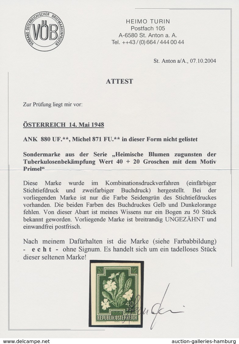 Österreich: 1948, 40 G Kissenprimel Für Den Anti-Tuberkulose-Fonds, Nur Stichtiefdruck Ungezähnt Ohn - Neufs