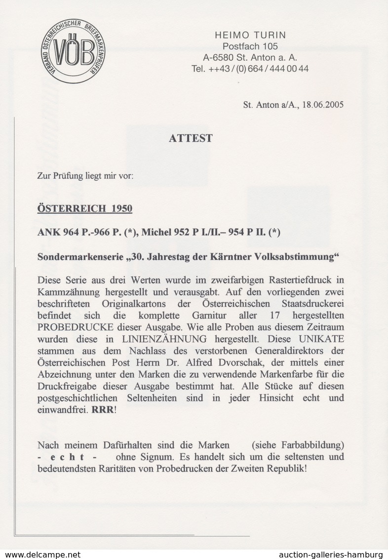 Österreich: 1950, Volksabstimmung Kärnten, Zwei Vorlagekartons Der Staatsdruckerei Mit Kompletter Ga - Neufs