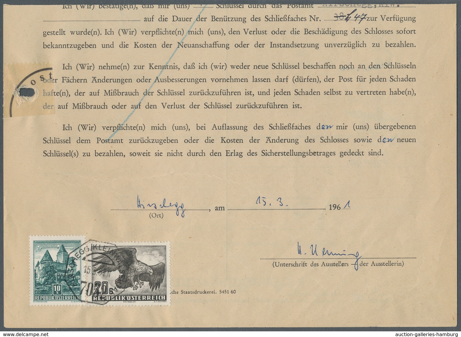 Österreich: 1961, KLEINWALSERTAL: 10 S Dkl'blaugrün "Bauwerke" Und 20 S Flugpostmarke "Adler", Entwe - Ungebraucht
