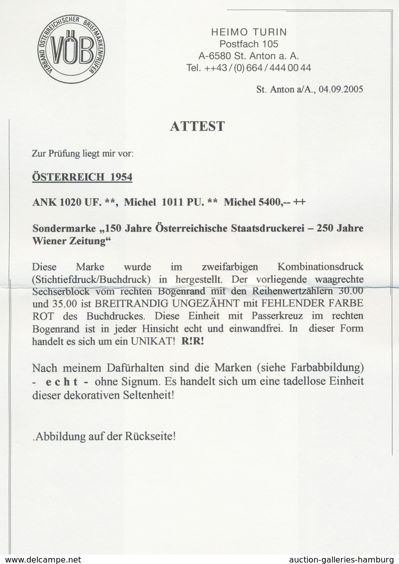 Österreich: 1954. Österreichische Staatsdruckerei, 150 Jahre, Mit Der Abart "Farbe Rot Fehlend UND U - Ungebraucht