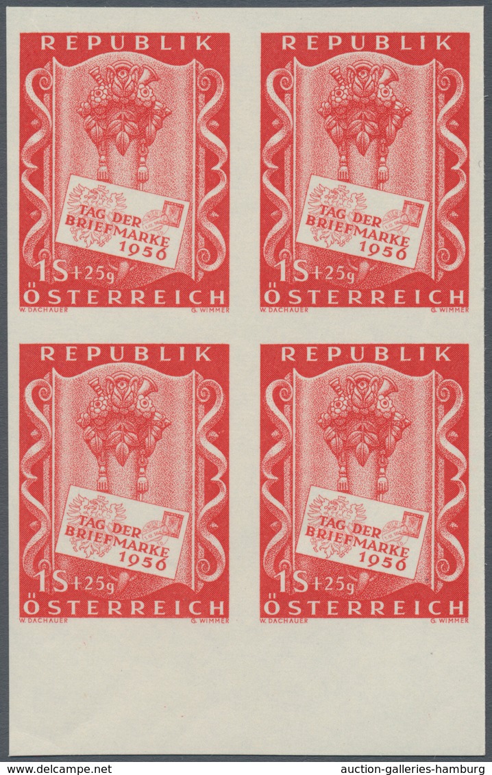 Österreich: 1956. Tag Der Briefmarke, Mit Der Abart "Ungezähnt" Im Postfrischen Unterrand-4er-Block. - Ungebraucht