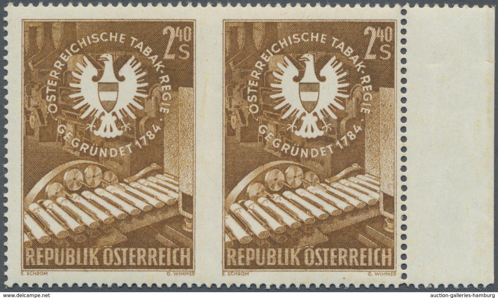 Österreich: 1959. Österreichische Tabakregie, 175 Jahre, "Zigarettenpackmaschine, Emblem", Mit Der A - Ungebraucht