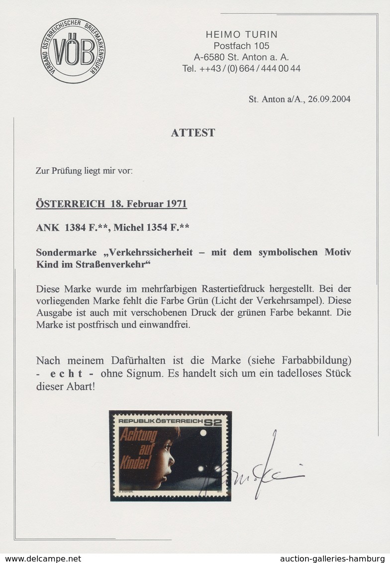 Österreich: 1971, 2 S Verkehrssicherheit Ohne Gründruck, Postfrisch Mit Kleiner Fingerspur In Darübe - Neufs