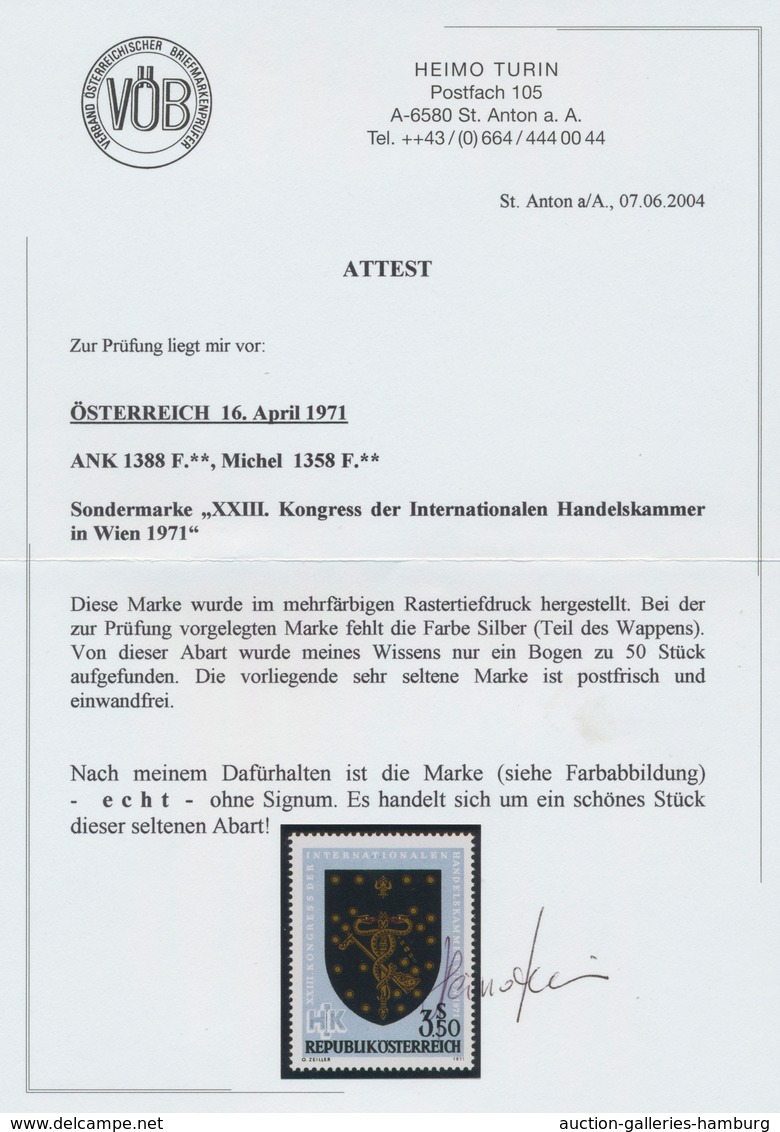 Österreich: 1971. Kongreß Der Intl. Handelskammer "Gremiumwappen Der Großhändler Um 1900" Mit Abart - Ungebraucht