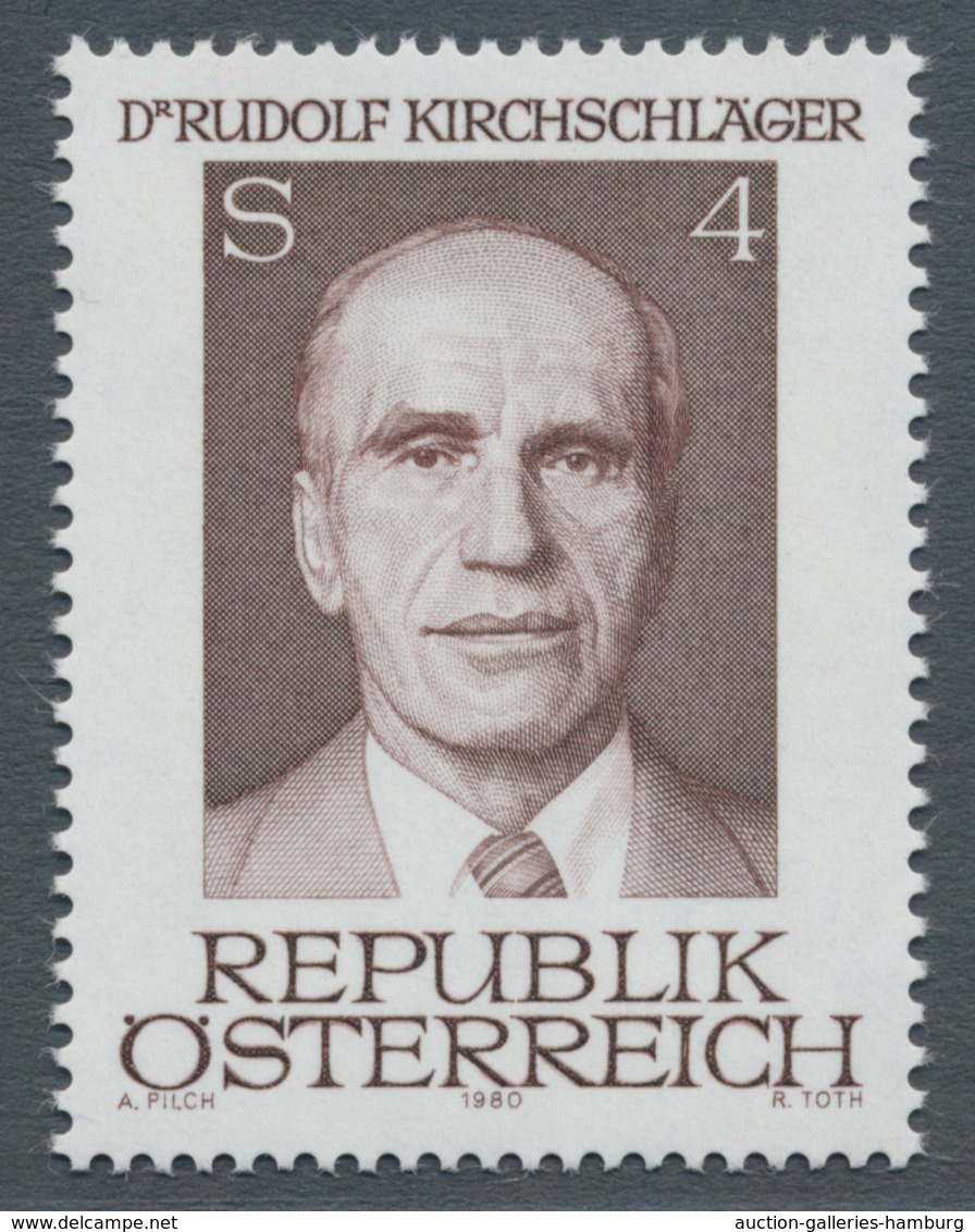 Österreich: 1980. Bundespräsident Dr. Rudolf Kirchschläger, 65. Geburtstag, Mit Der Abart "Farbe Rot - Neufs