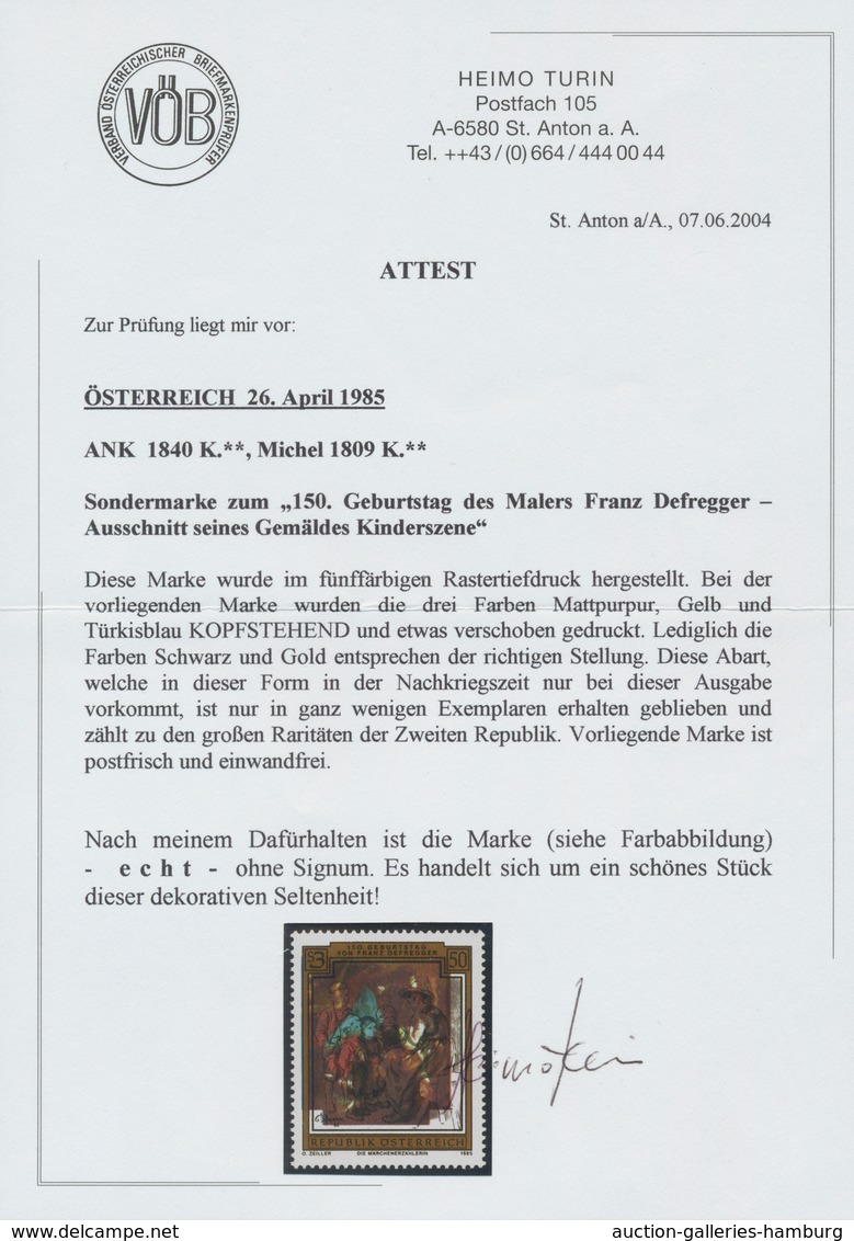 Österreich: 1985. Marke Mit Dem Gemälde "Kinderszene" Von Franz Defregger Mit Der Abart "Hintergrund - Neufs