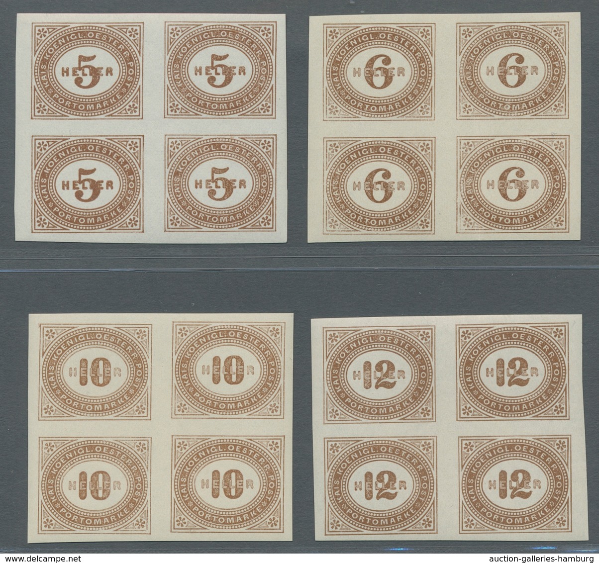 Österreich - Portomarken: 1899, 1 H.-100 H. Geschnitten, Komplette Serie In 4er-Blocks (6 H. Zwei Ma - Impuestos