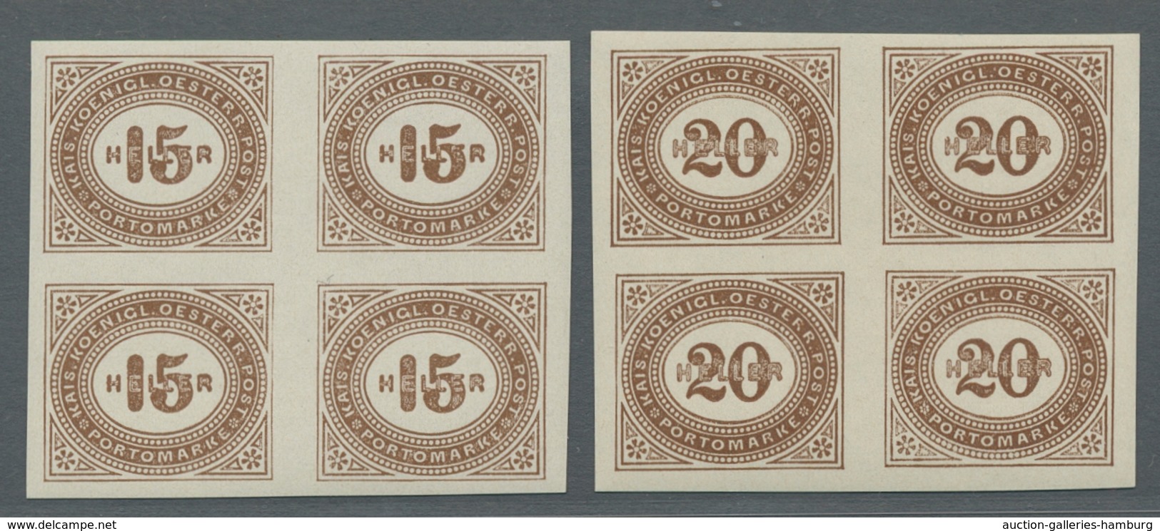 Österreich - Portomarken: 1899, 1 H.-100 H. Geschnitten, Komplette Serie In 4er-Blocks (6 H. Zwei Ma - Taxe