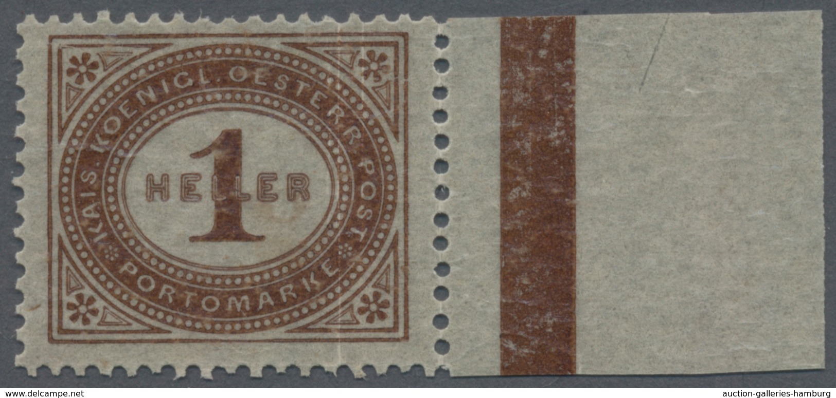 Österreich - Portomarken: 1900, 1 H. Braun, Druck Auf Der Gummiseite, Postfrisches Randstück, Senkre - Taxe