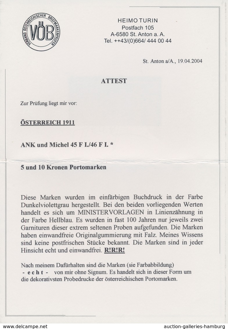 Österreich - Portomarken: 1911, 5 Und 10 Kr Hellblau, Gezähnte Ministervorlagen In Ungebrauchter Pra - Impuestos