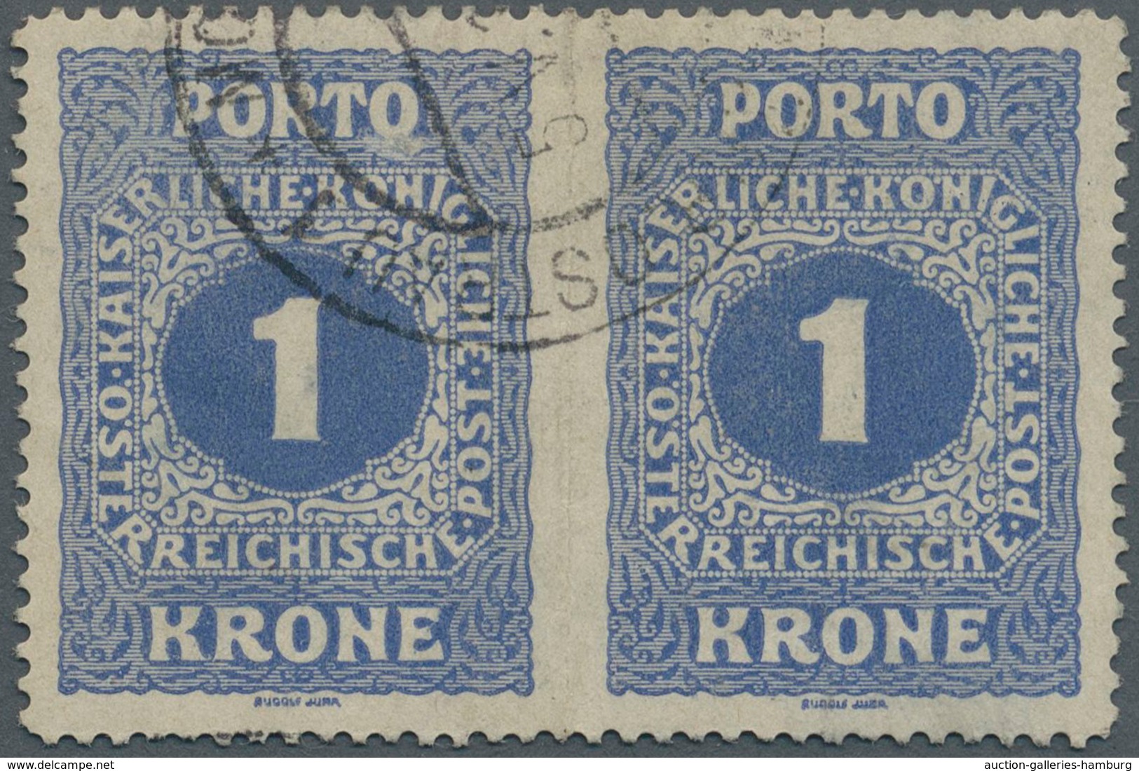 Österreich - Portomarken: 1916, 1 Kr. Blau, Waagerechtes Paar Mit Abart "MITTIG UNGEZÄHNT", Sauber G - Taxe