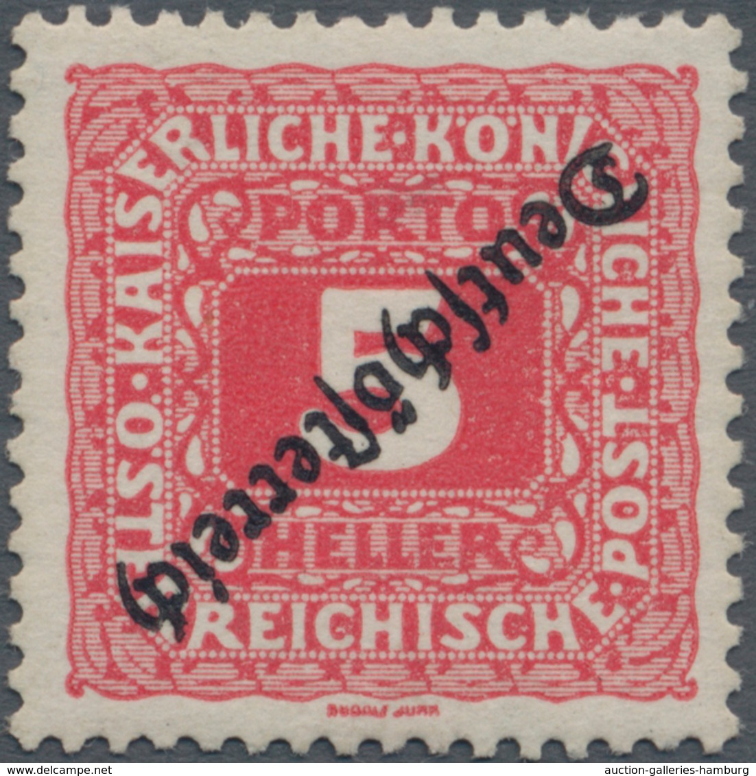 Österreich - Portomarken: 1919, 5 H. Dunkelrosa Mit Kopfstehendem Aufdruck, Postfrisch, Unsigniert. - Portomarken