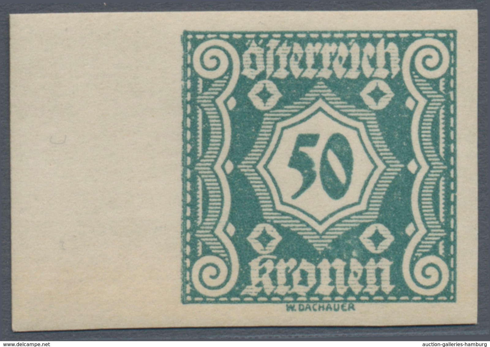 Österreich - Portomarken: 1922, Ziffern, 10 Kr. bis 50 Kr. kleines Format, sechs Werte ungezähnt vom