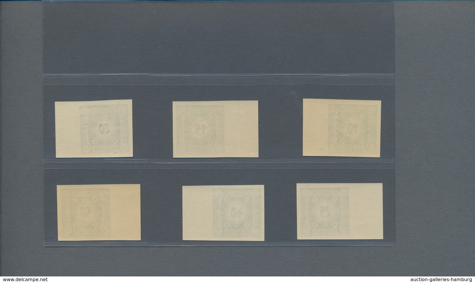 Österreich - Portomarken: 1922, Ziffern, 10 Kr. bis 50 Kr. kleines Format, sechs Werte ungezähnt vom