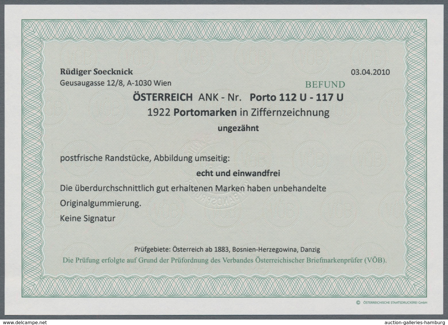 Österreich - Portomarken: 1922, Ziffern, 10 Kr. bis 50 Kr. kleines Format, sechs Werte ungezähnt vom