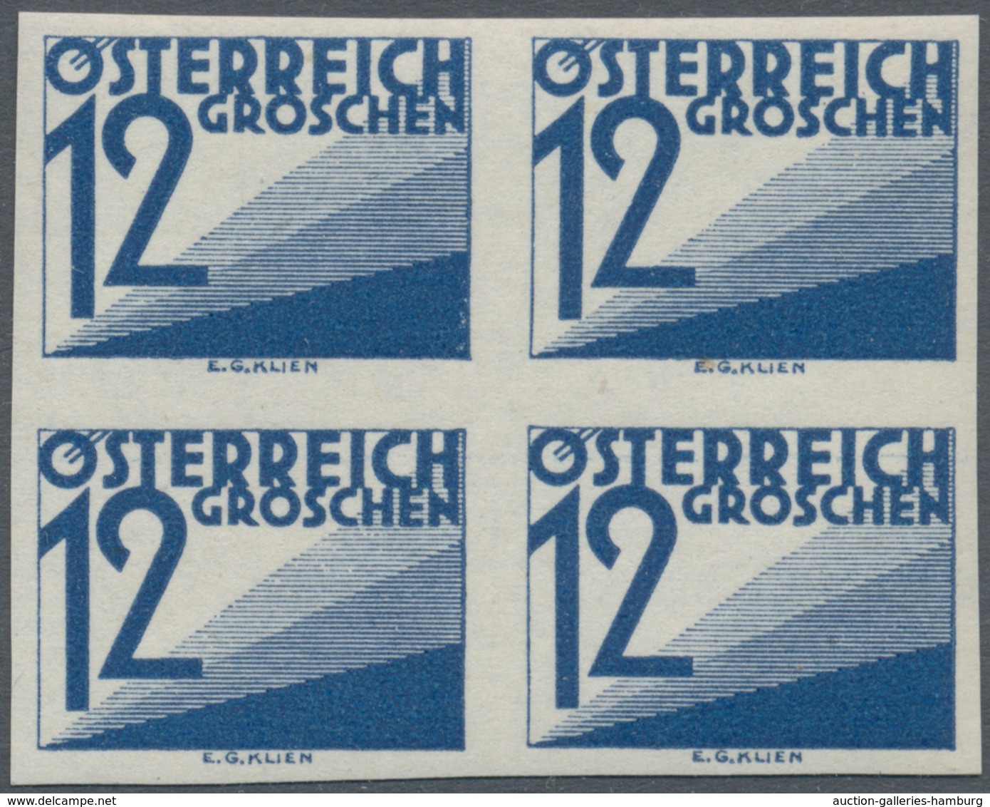 Österreich - Portomarken: 1925, Ziffern 1 Gr. bis 60 Gr., 13 Werte je in ungezähnten 4er-Blocks, pos