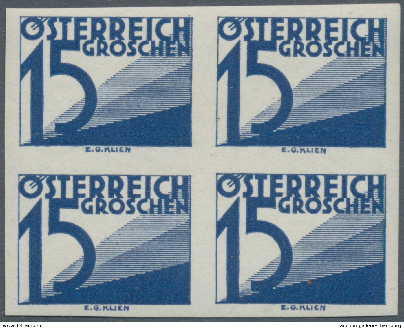 Österreich - Portomarken: 1925, Ziffern 1 Gr. bis 60 Gr., 13 Werte je in ungezähnten 4er-Blocks, pos