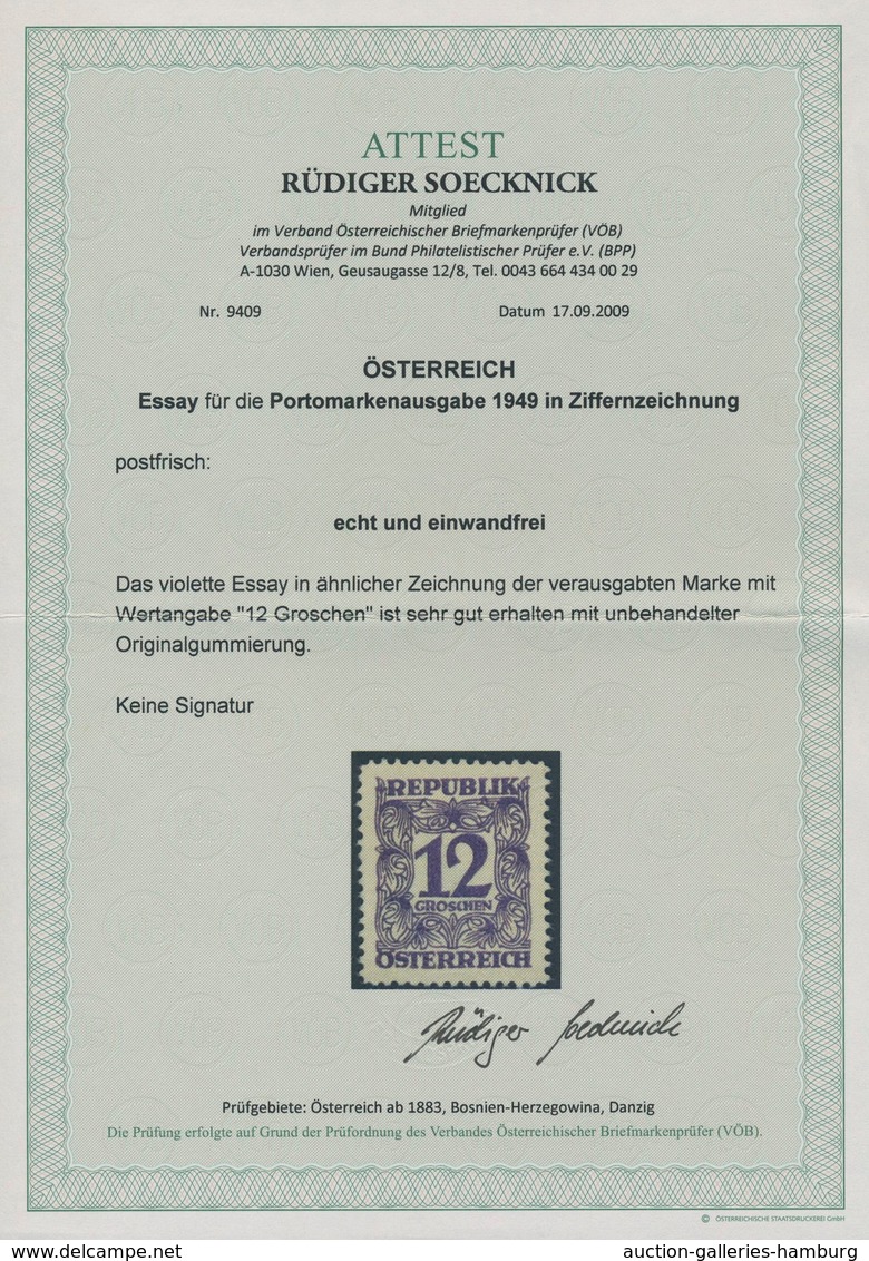 Österreich - Portomarken: 1949/1957, Ziffern, 12 Gr. Schwarzviolett, Essay Einer Nicht Realisierten - Postage Due